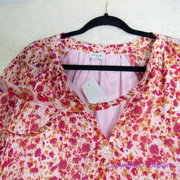 New! J Crew Dress Red Pink Floral Print Tiered Long Sleeves, size 3X - Picture 6 of 16